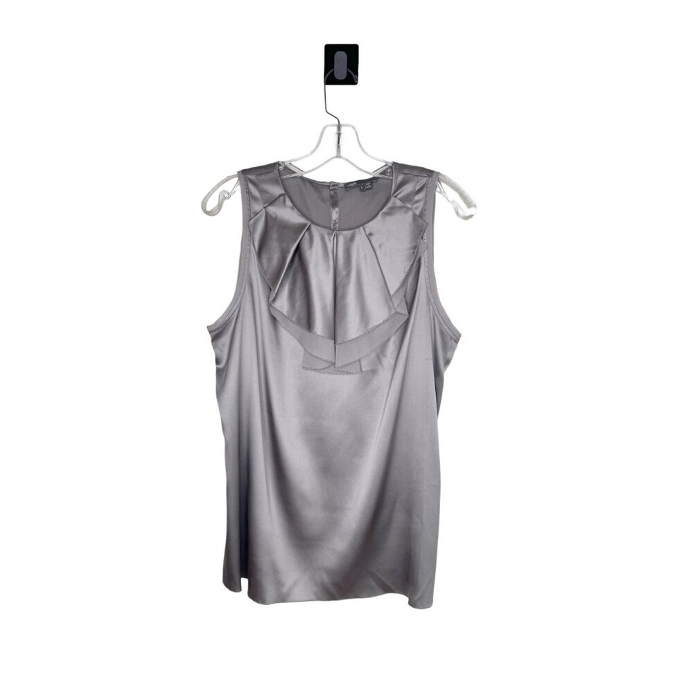 Vince Silver Silk Sleeveless Ruffle Neck Tank Top - Picture 5 of 5